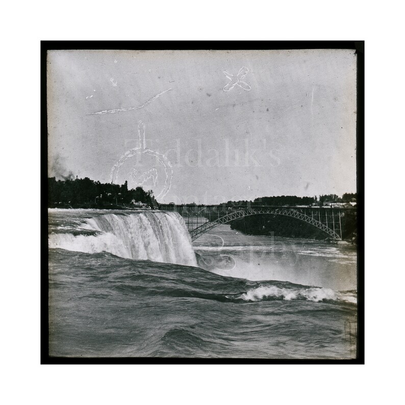Niagara Falls ~ Vintage Projector Slide ~ Photo Antique Magic Lantern Glass Slide ~ Honeymoon Bridge