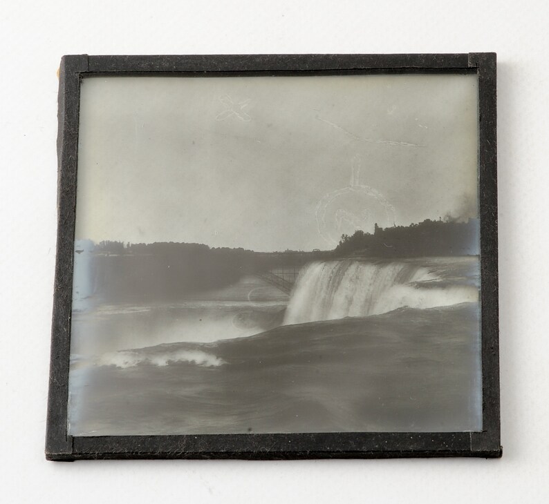 Niagara Falls ~ Vintage Projector Slide ~ Photo Antique Magic Lantern Glass Slide ~ Honeymoon Bridge