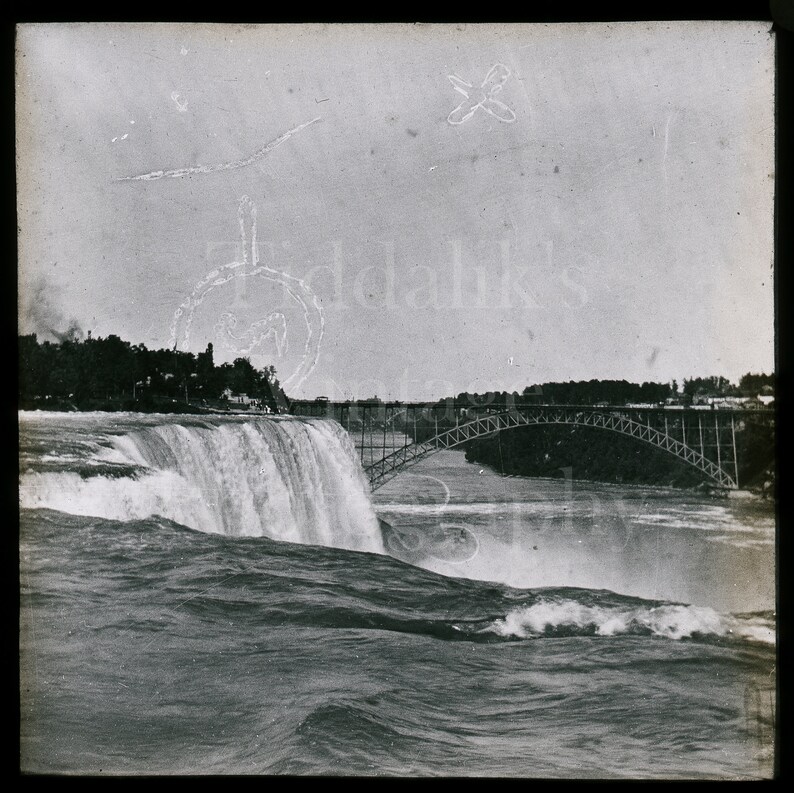 Niagara Falls ~ Vintage Projector Slide ~ Photo Antique Magic Lantern Glass Slide ~ Honeymoon Bridge