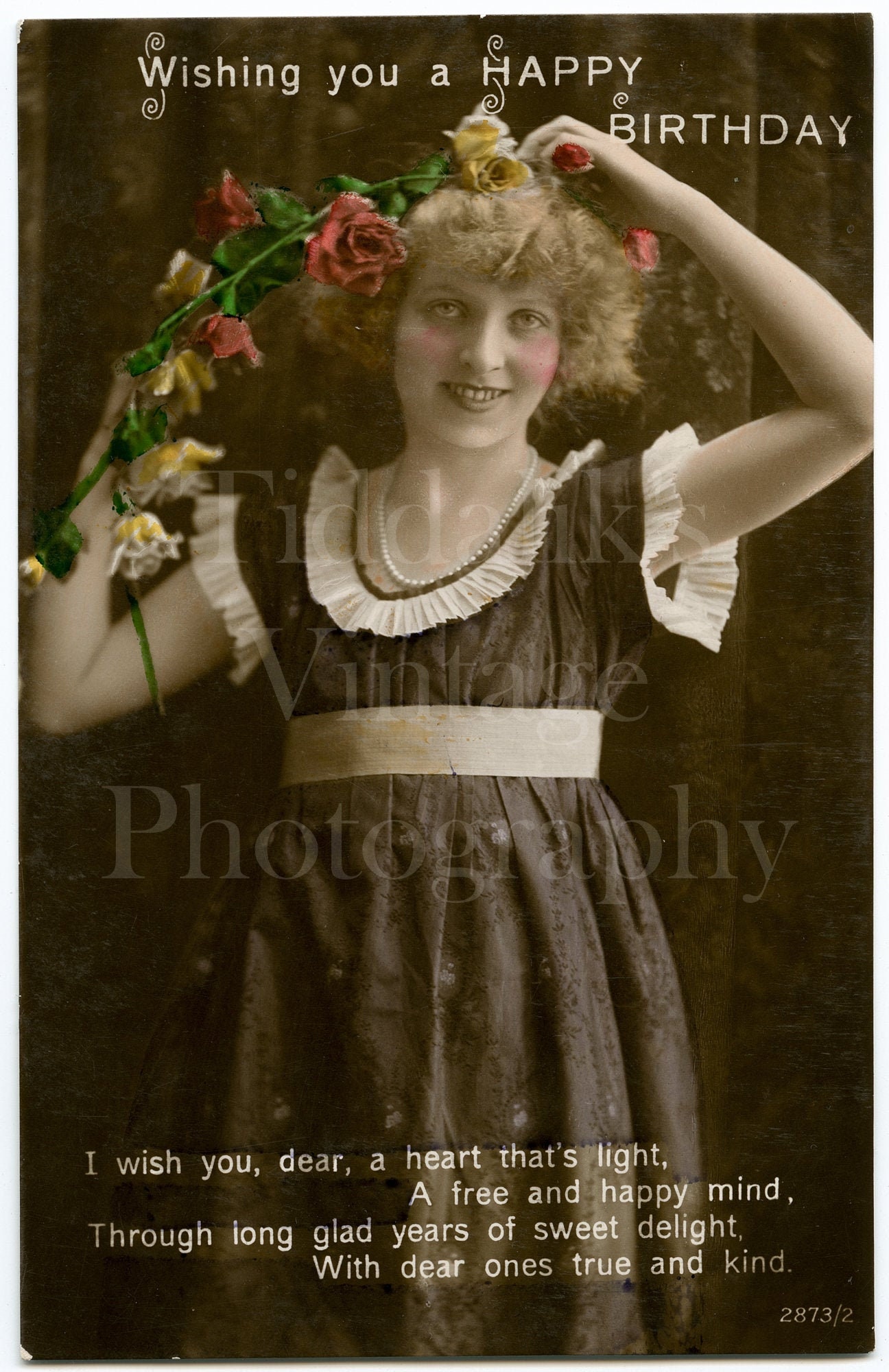 Mooie Vrouw Met Bloemen Antieke Verjaardag Briefkaart Hand - Etsy Nederland