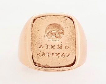 Georgian Style Gold Skull Signet Ring - "Omnia Vanitas" (All is Vanity)