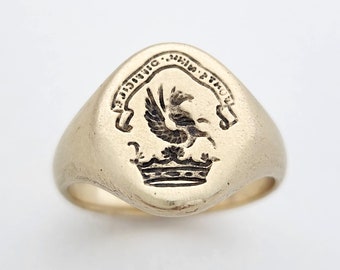 Edwardian style Pegasus Signet Ring "Forti Nihil Difficile" (Nothing is Impossible for the Brave)
