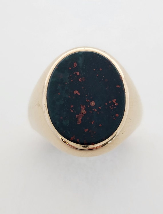 Antique Art Deco 9k gold, bloodstone signet ring