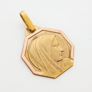 Antique French Oria 18k gold plated Virgin Mary geo medal charm