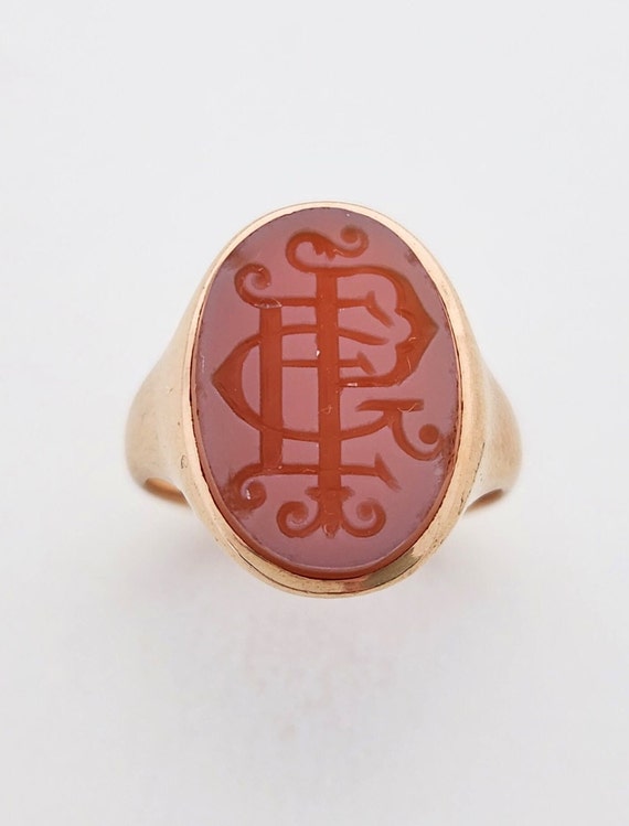 Antique Victorian 14k rose gold, sardonyx monogram