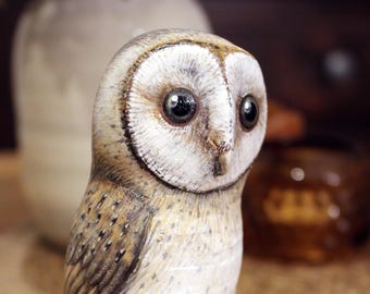 Barn owl, bird of prey, unique piece signed KriSoft