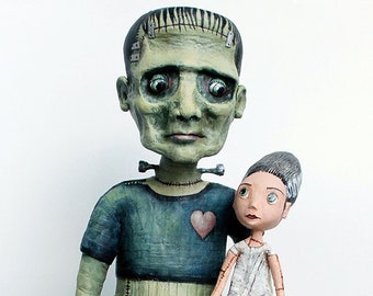 Frankenstein's Monster and His Bride Doll Sculpture OOAK DOLL KriSoft