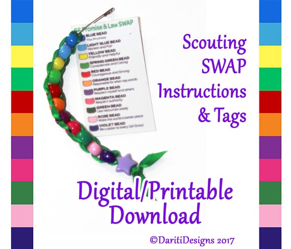 Beaded GS Scout law SWAP Instructions Tags Digital Printable File only