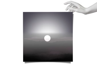 Pearly NIGHT MOON on grey lilacish sky,  printable mystical artwork