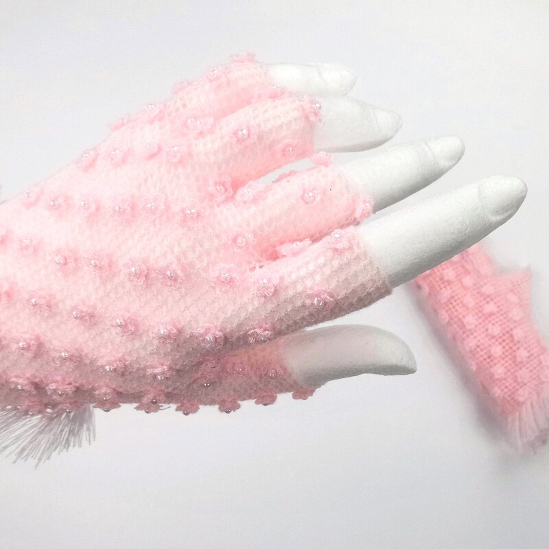 Grey Strass Embellished Gloves