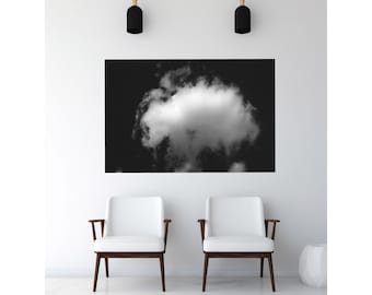 Impresión abstracta de nubes en blanco y negro - Arte mural minimalista de estética oscura, fotografía gótica de nubes con un toque melancólico, póster digital de bellas artes para descarga.