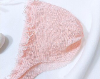 Frilly Pink Baby Bonnet with Polka Dots Lightweight Crochet Summer Hat Girl Gift