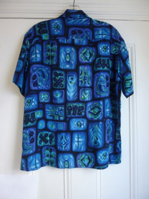 60's Hawaiian Shirt Blue Rayon Aloha Mona Loa Tro… - image 2