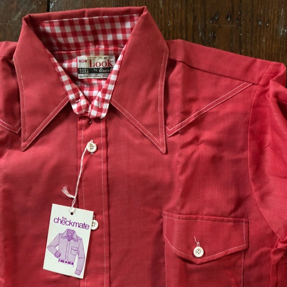 70's Shirt Red Western Cool Mans Shirt Dead Stock - image 3