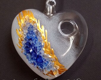 Hand painted hanging heart  vase Blue geode