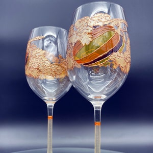 SET di 2 bicchieri da vino a forma di zucca in cristallo autunnale, color oro, giallo e marrone