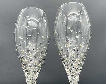 Set of 2 hand painted tall champagne glasses Valentine's day