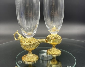 Aladdin magic lamp wedding champagne flutes, gold color, fairytale wedding glasses