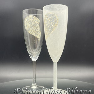 Set of 2 hand painted Valentine heart champagne flutes Love