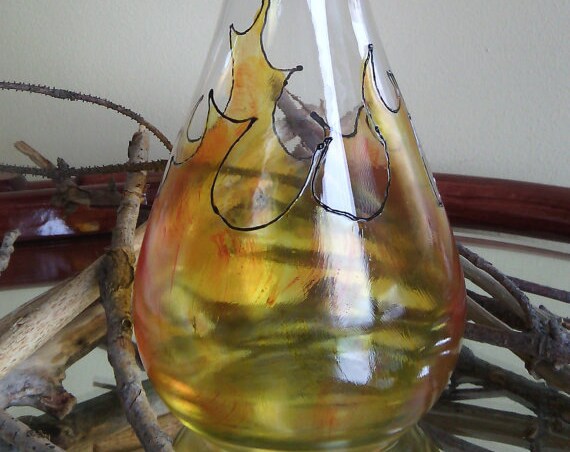 Hand painted bottle decanter On Fire
