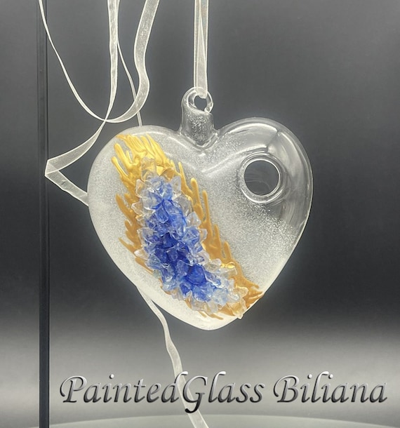 Hand painted hanging heart  vase Blue geode