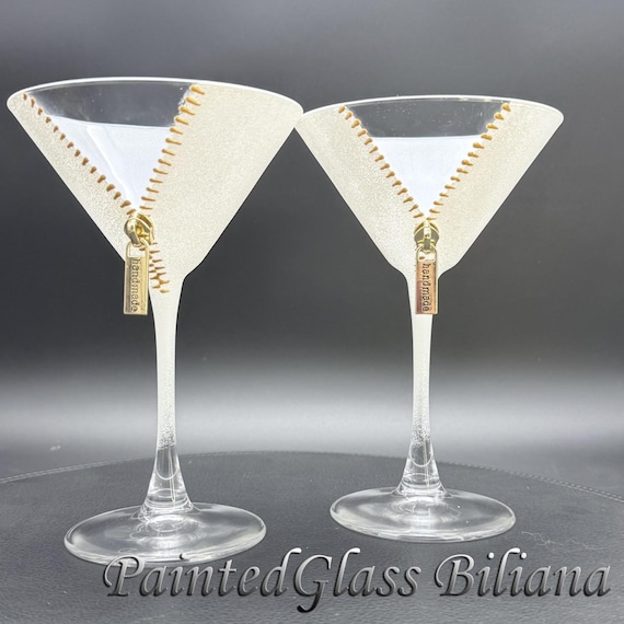Set of 2 Hand Painted Zipper martini glasses