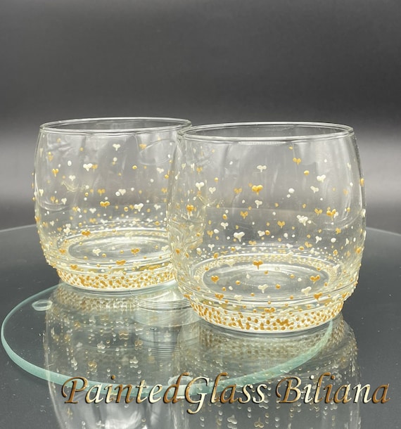 Set of 2 hand painted whiskey glasses Valentine's day