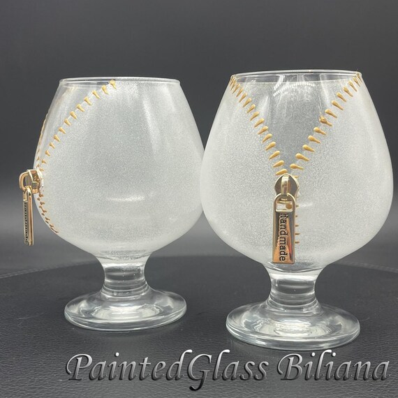 Set of 2 Hand Painted zipper brandy/ cognac glasses Undress me