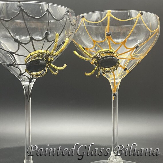 Gold black spider martini glasses