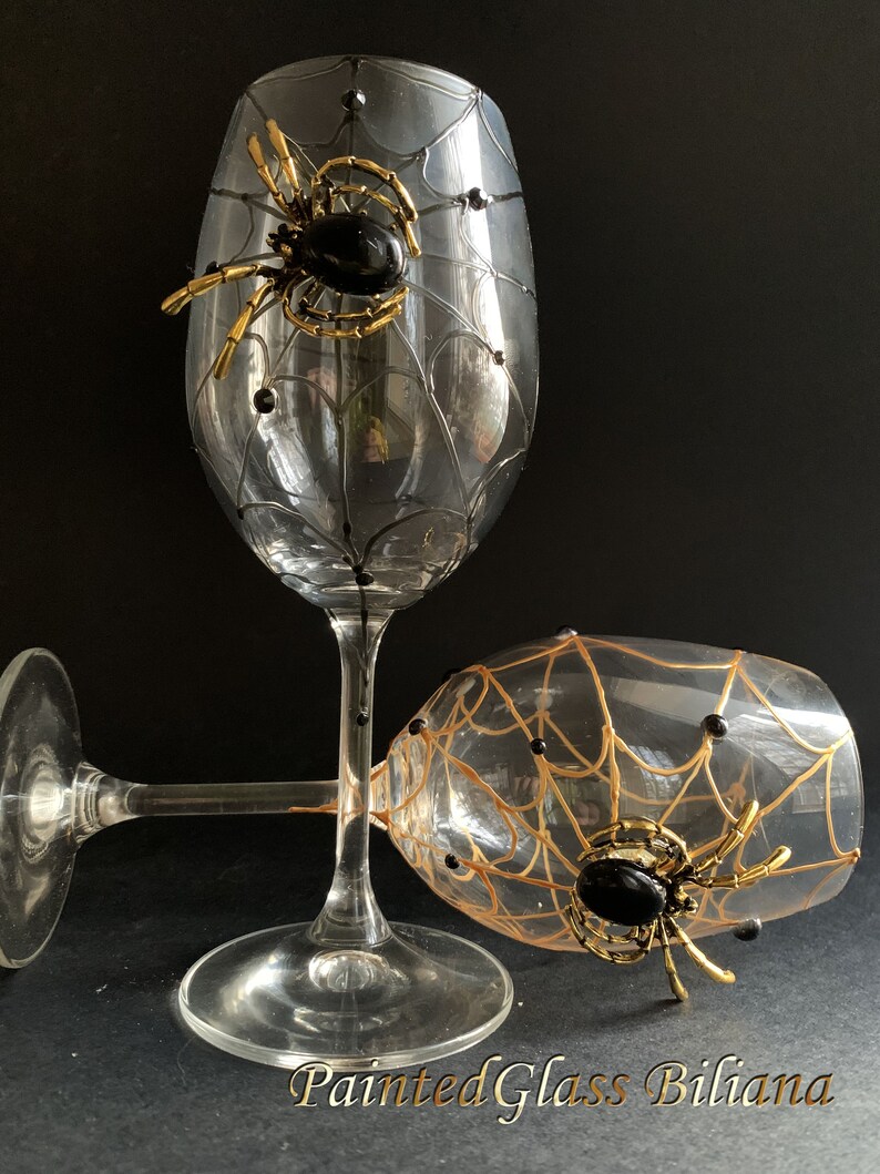 Gold black spider wine glasses
