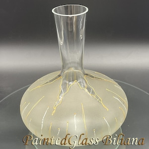 Hand painted wine bottle carafe decanter Golden tulip