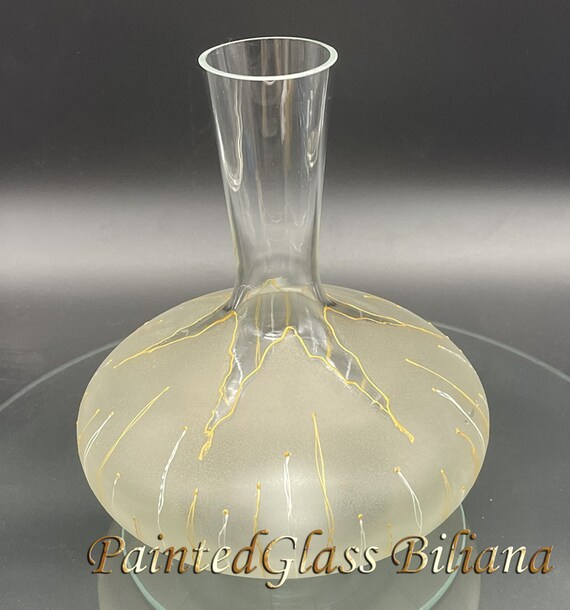 Hand painted wine bottle carafe decanter Golden tulip