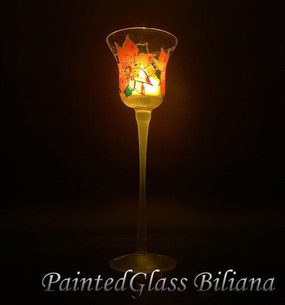 Christmas hand painted Candle holder Christmas winter poinsettia