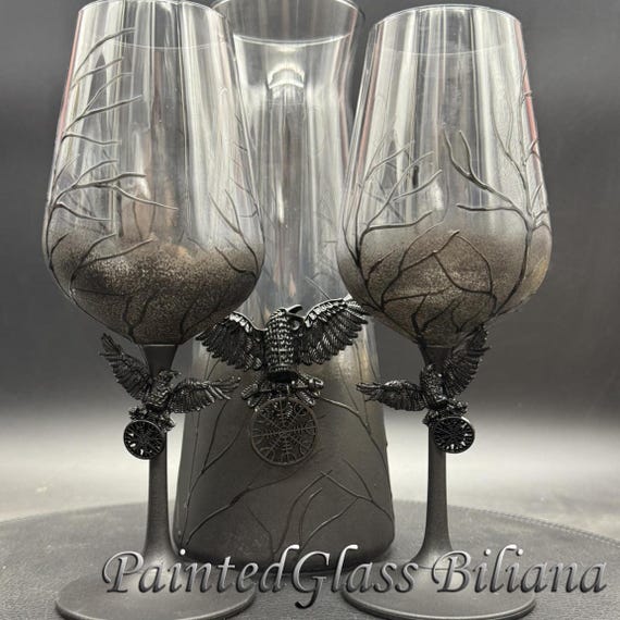 Black raven crow toasting wine glasses