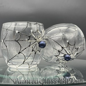 Black Spider Halloween whiskey glasses, set of 2