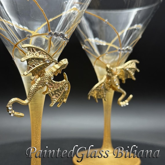 Golden dragon martini glasses, Set of 2