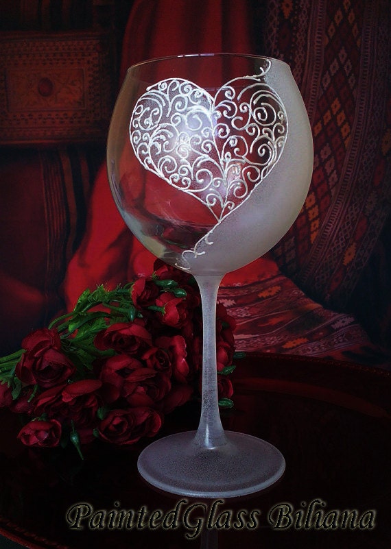 Hand Painted wine glass Love