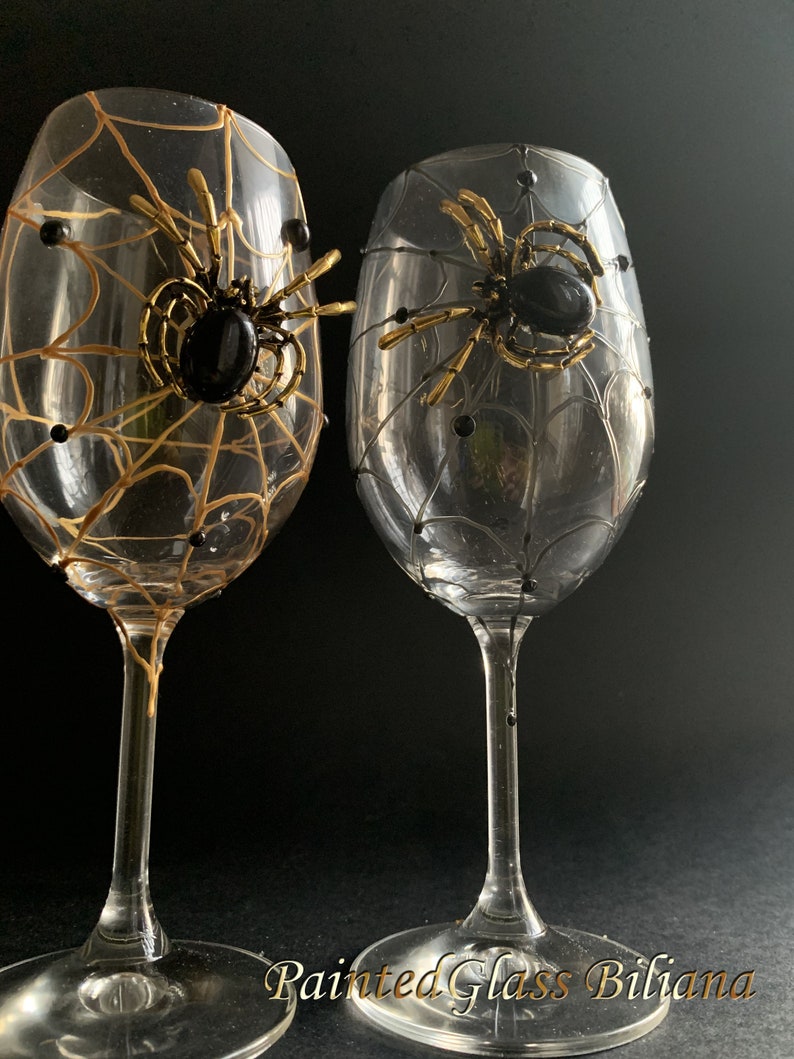 Gold black spider wine glasses