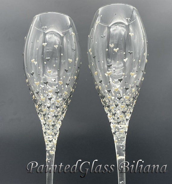 Set of 2 hand painted tall champagne glasses Valentine's day
