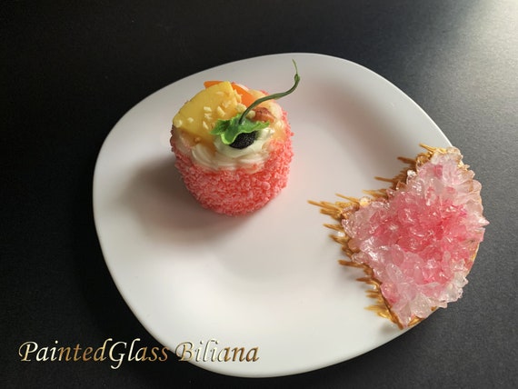 Pink geode cake plate