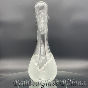 Hand painted wine whiskey brandy bottle carafe HEART in white color