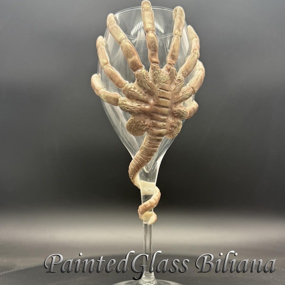 Alien Face hugger inspired wine glass, handmade