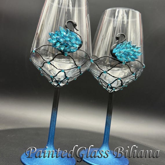 Blue swan wine glasses