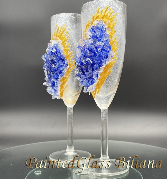 Free shipping Blue geode wedding flutes
