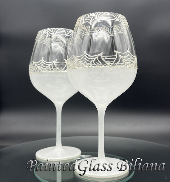 Halloween Spider web wine glasses, Halloween wedding theme