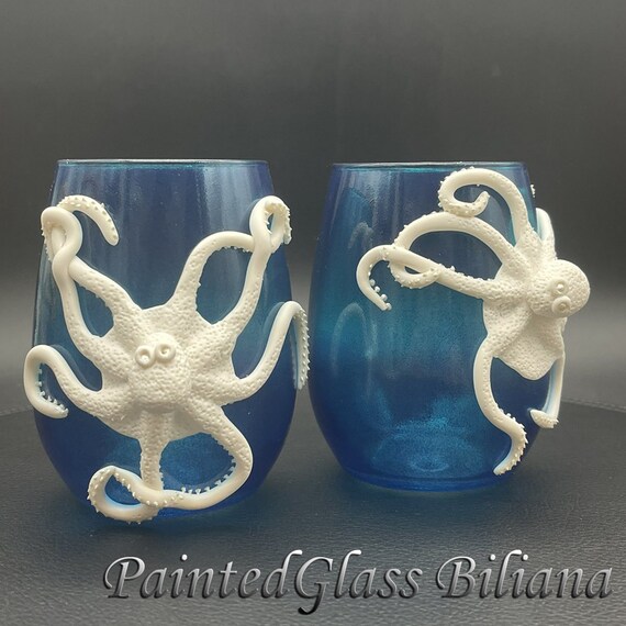 Octopus stemless wine glasses, 2 pcs