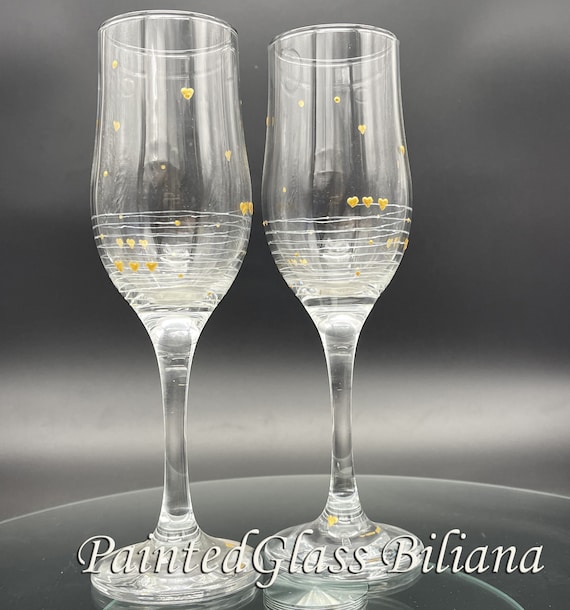 Set of 2 hand painted wedding champagne flutes Spiral of love