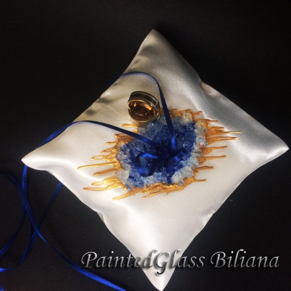 Blue geode ring pillow