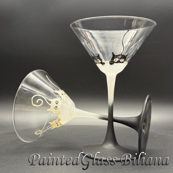 Black white cats martini glasses