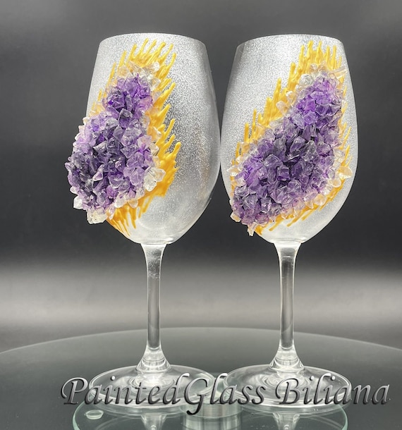Free shipping purple geode wine glasses